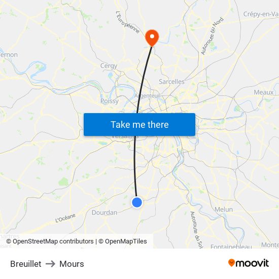 Breuillet to Mours map