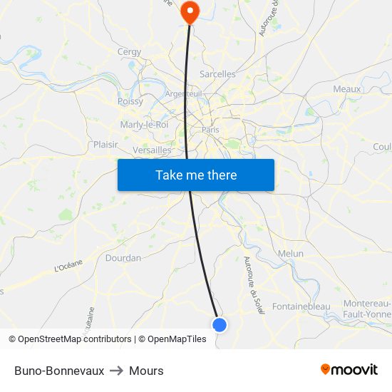 Buno-Bonnevaux to Mours map