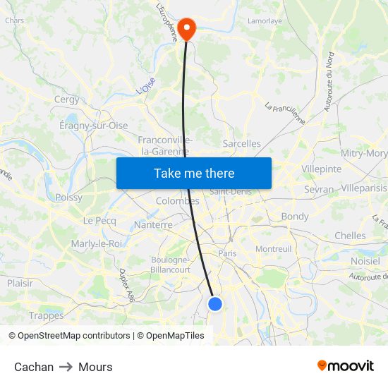 Cachan to Mours map