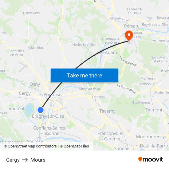 Cergy to Mours map