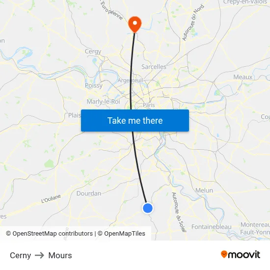 Cerny to Mours map