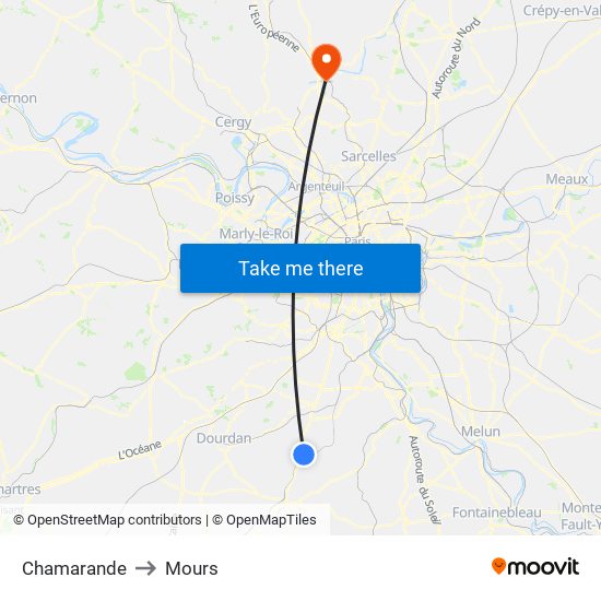 Chamarande to Mours map