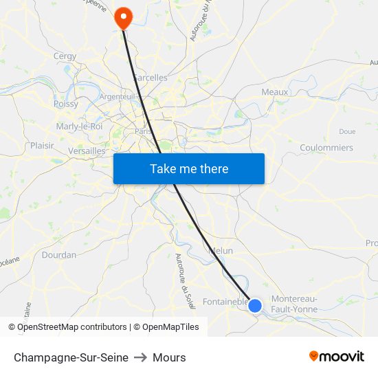 Champagne-Sur-Seine to Mours map