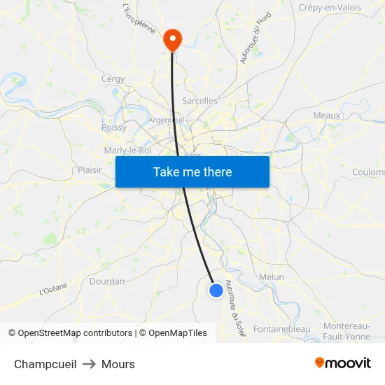 Champcueil to Mours map