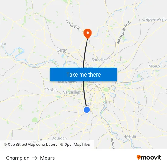Champlan to Mours map