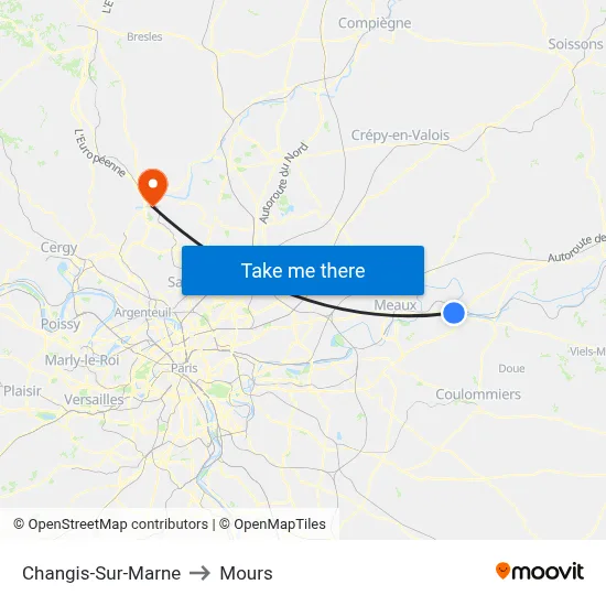 Changis-Sur-Marne to Mours map