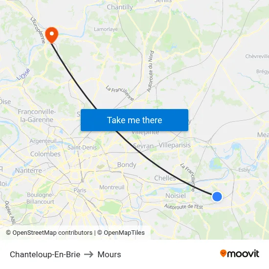 Chanteloup-En-Brie to Mours map