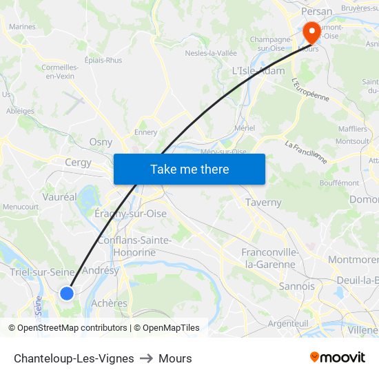 Chanteloup-Les-Vignes to Mours map