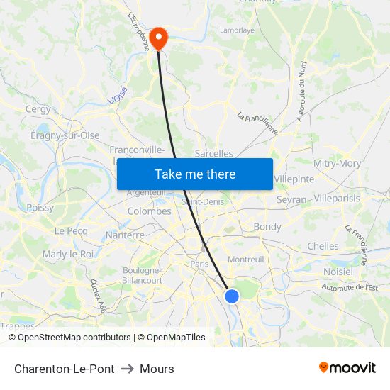 Charenton-Le-Pont to Mours map