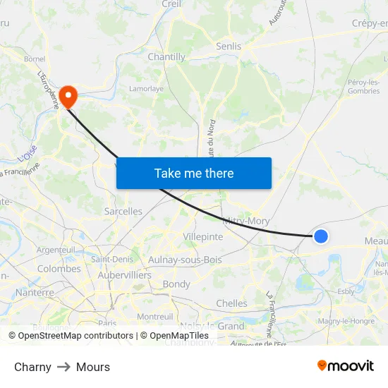 Charny to Mours map