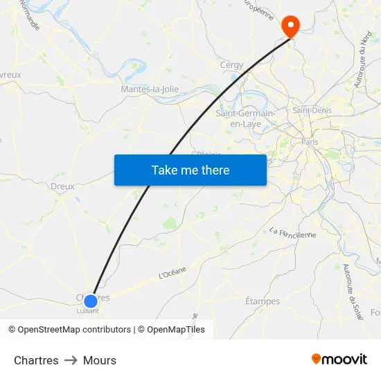 Chartres to Mours map