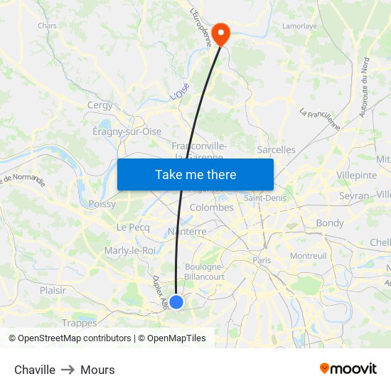 Chaville to Mours map