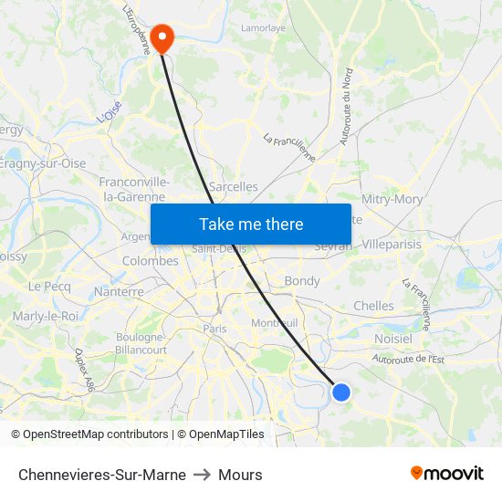 Chennevieres-Sur-Marne to Mours map