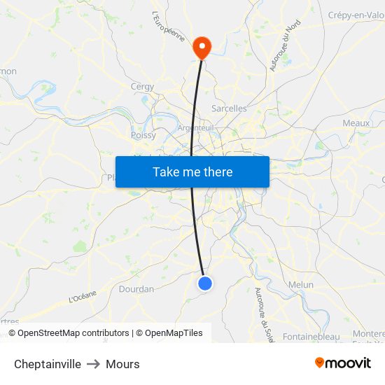Cheptainville to Mours map