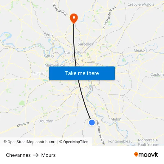 Chevannes to Mours map