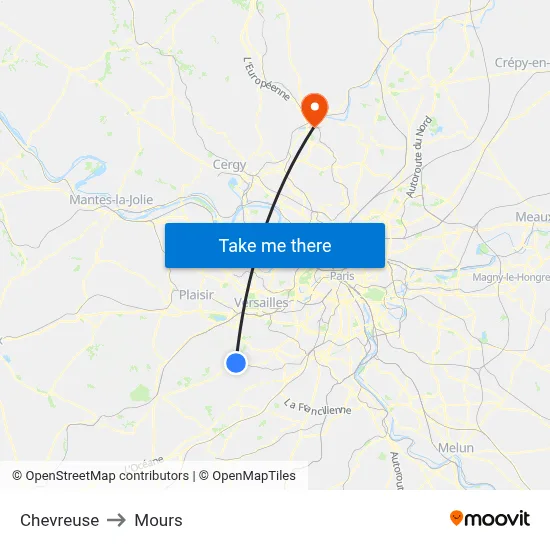 Chevreuse to Mours map