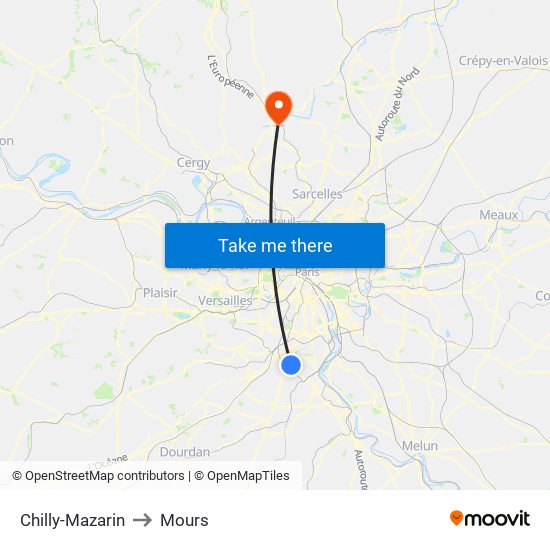 Chilly-Mazarin to Mours map