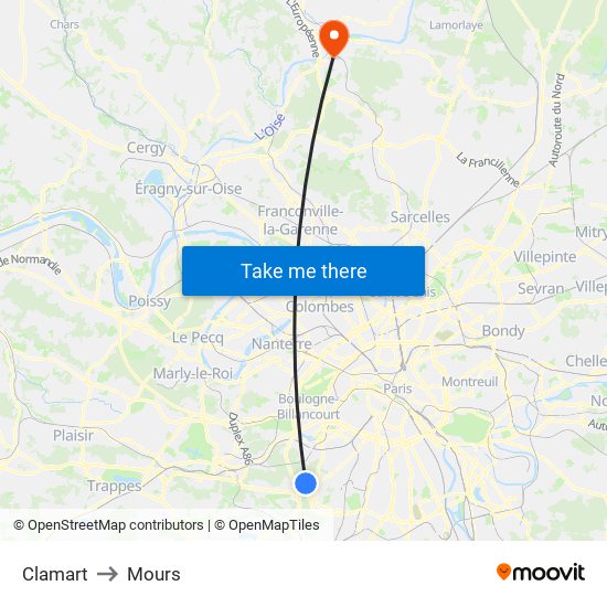Clamart to Mours map