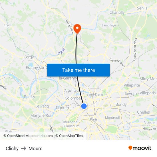 Clichy to Mours map