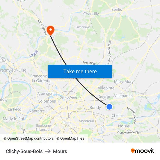 Clichy-Sous-Bois to Mours map