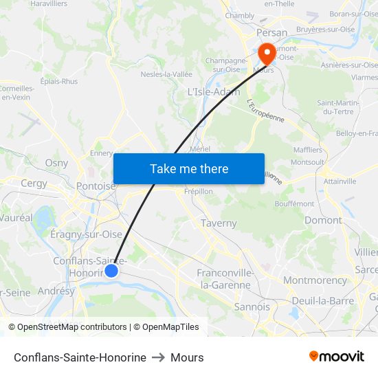 Conflans-Sainte-Honorine to Mours map