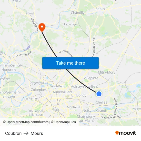 Coubron to Mours map