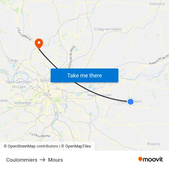 Coulommiers to Mours map