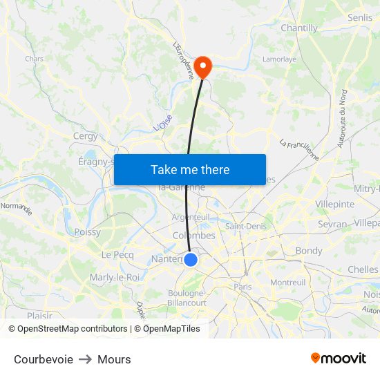 Courbevoie to Mours map