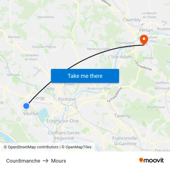 Courdimanche to Mours map
