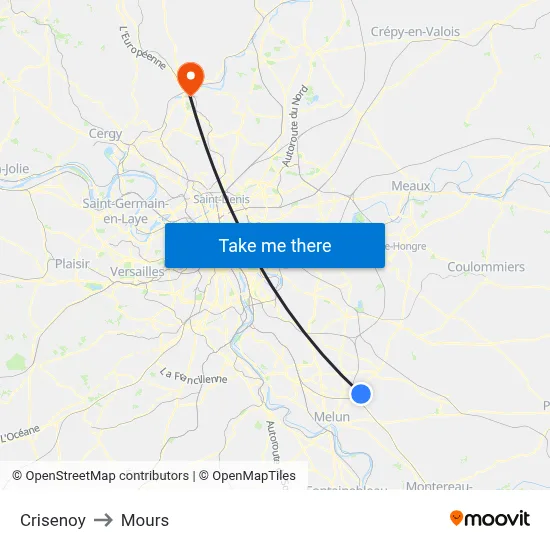 Crisenoy to Mours map