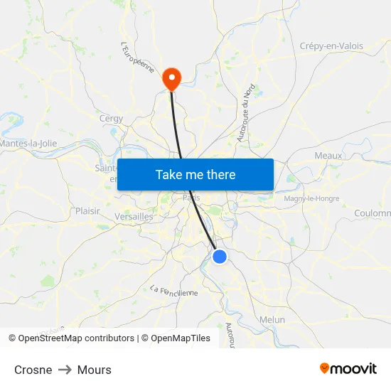 Crosne to Mours map