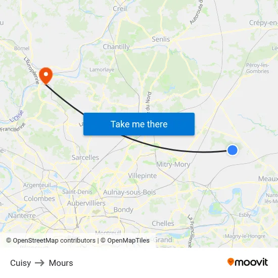 Cuisy to Mours map