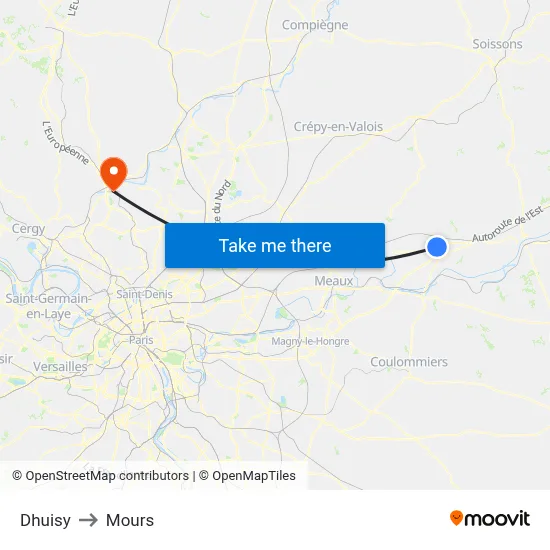 Dhuisy to Mours map