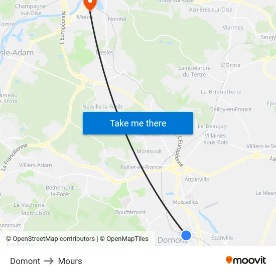 Domont to Mours map