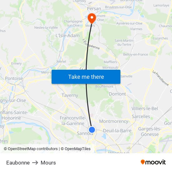 Eaubonne to Mours map