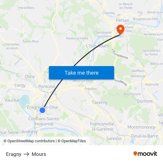 Eragny to Mours map