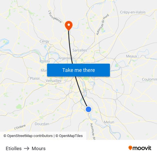 Etiolles to Mours map