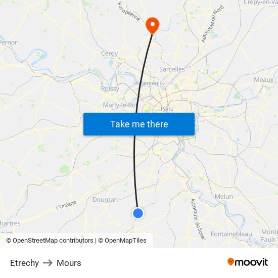 Etrechy to Mours map