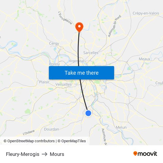 Fleury-Merogis to Mours map