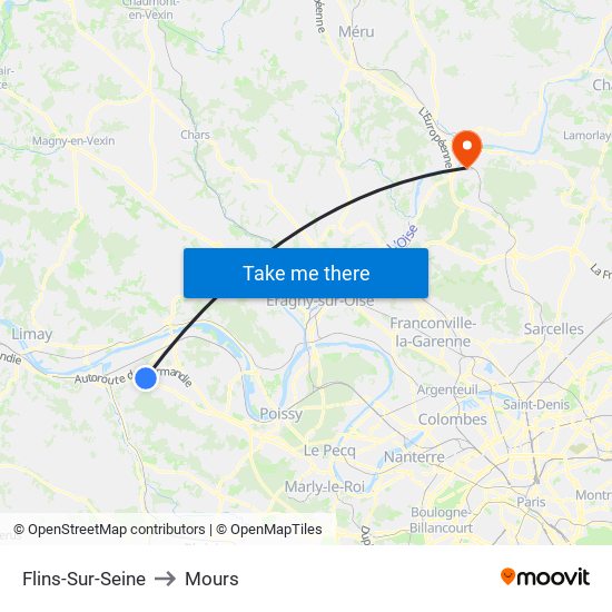 Flins-Sur-Seine to Mours map
