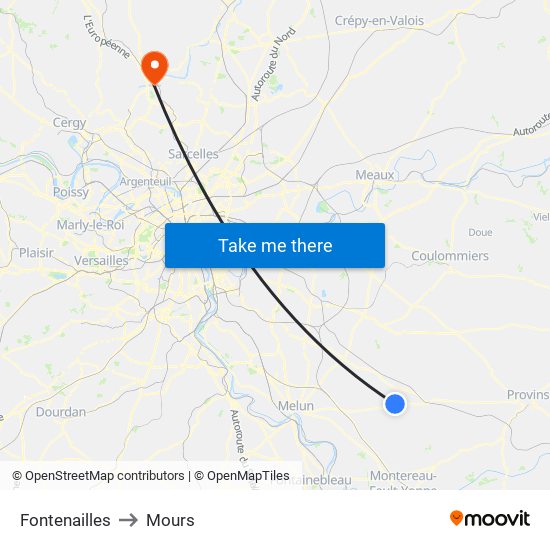 Fontenailles to Mours map