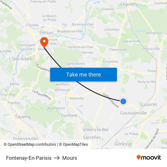 Fontenay-En-Parisis to Mours map