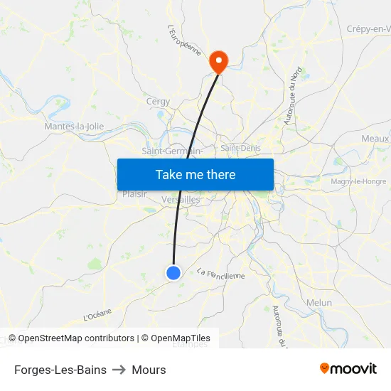 Forges-Les-Bains to Mours map