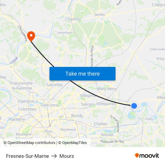 Fresnes-Sur-Marne to Mours map