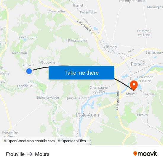 Frouville to Mours map