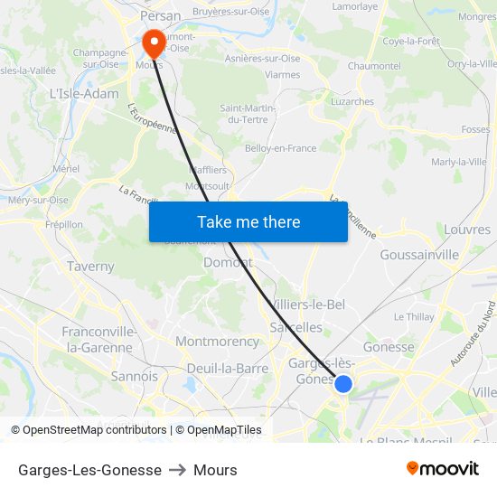 Garges-Les-Gonesse to Mours map