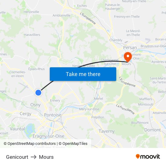 Genicourt to Mours map