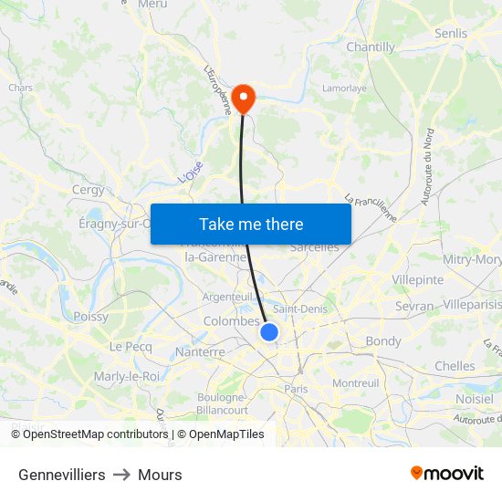Gennevilliers to Mours map