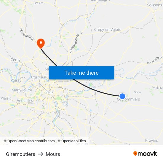 Giremoutiers to Mours map