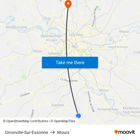 Gironville-Sur-Essonne to Mours map